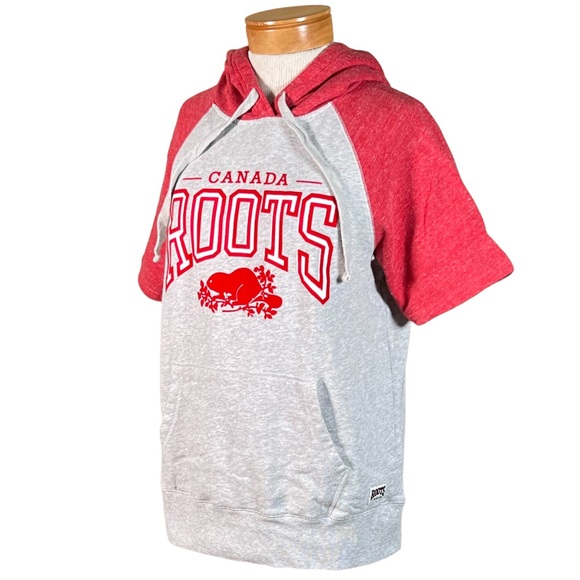 ROOTS Canada Short Sleeve Unisex Hoodie With Flocked Logo Size Medium - Picture 10 of 10